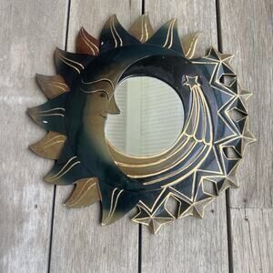 Vintage 90s Celestial Moon Sun Stars Whimsy Hanging Mirror 22" Large Decor